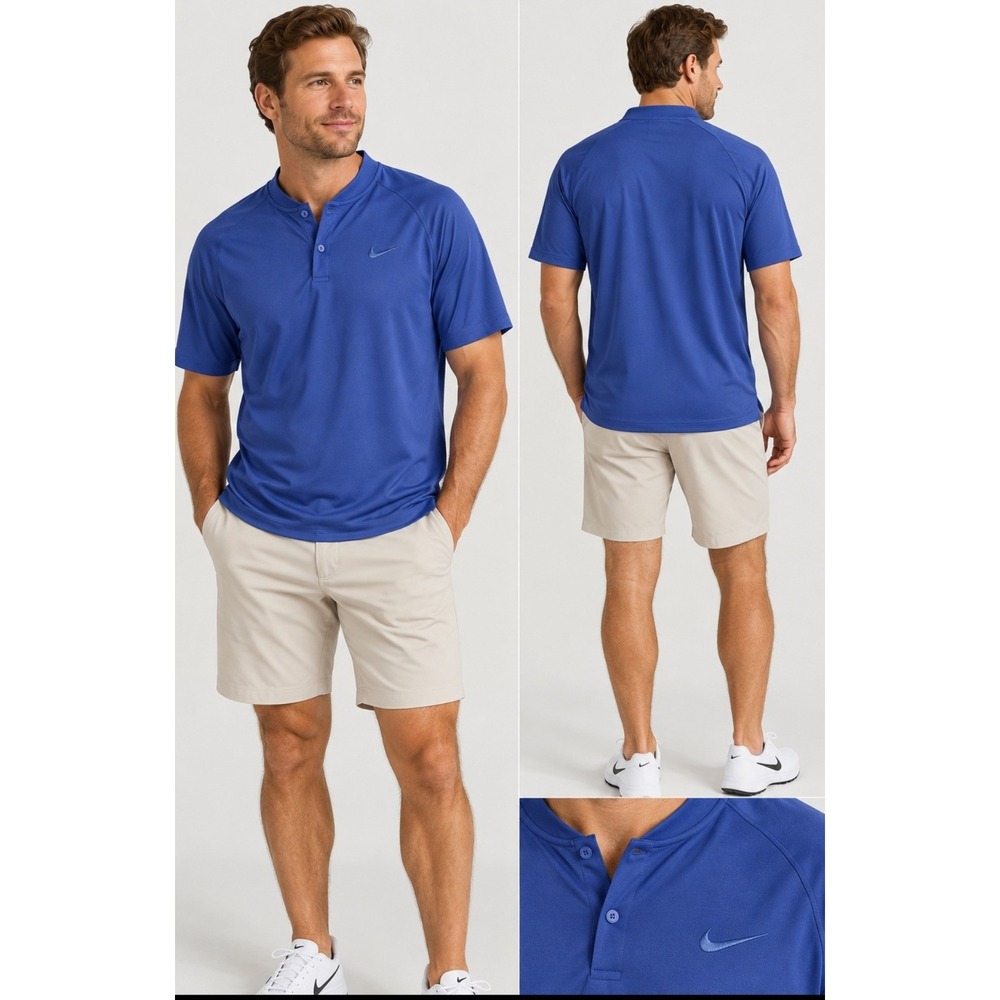 Nike Mens Polo 2X Royal Blue Dri-Fit Blade Collar Golf Athleisure Tiger Woods